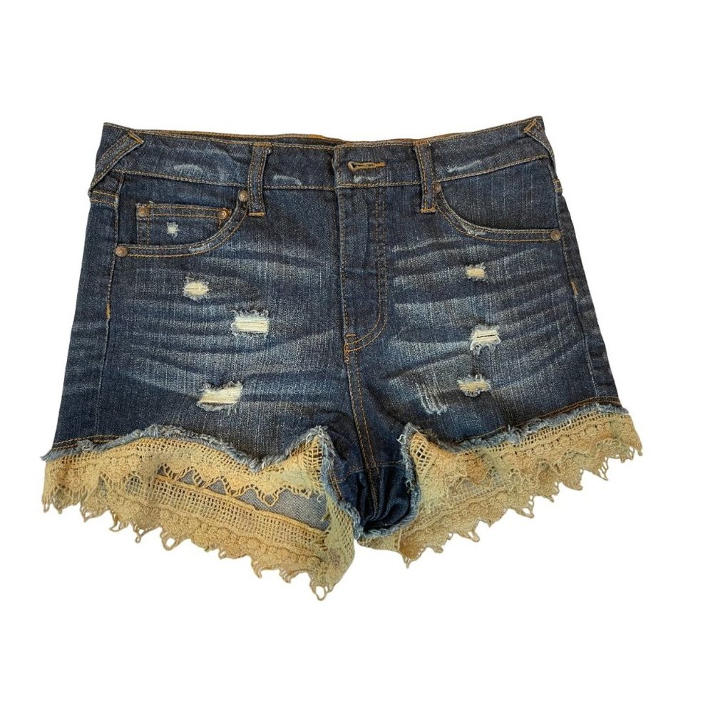 Celebrity Pink Womens Cut Off Jeans Shorts Lace Hem High Rise Cotton Blue Size 5